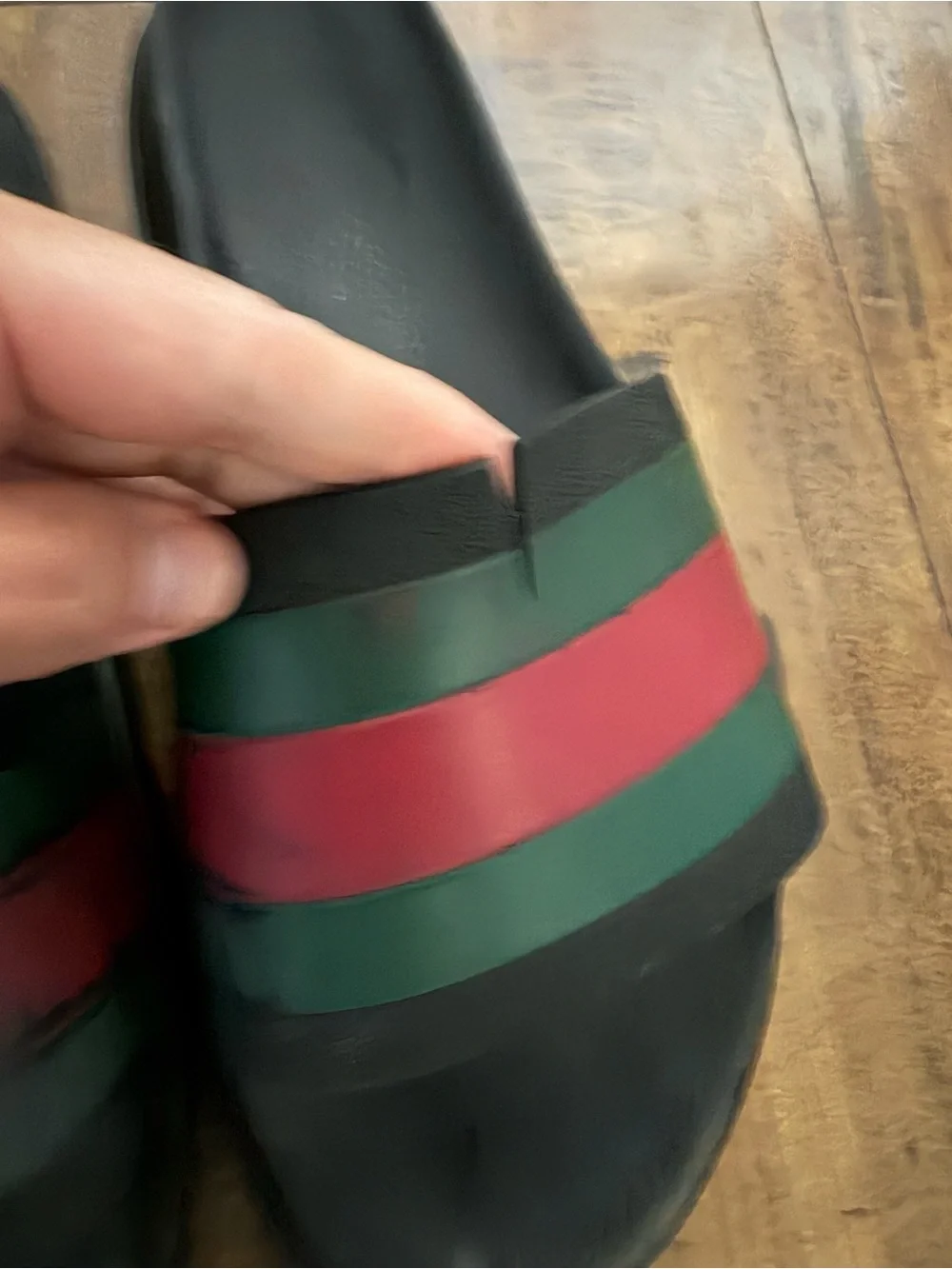 Authentic Gucci Black Slides with Green and Red Stripes